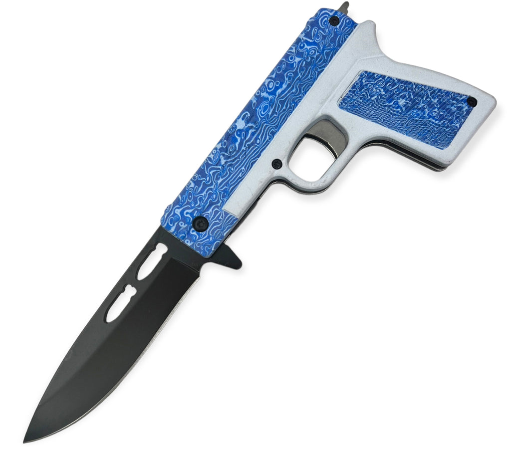 Tiger-USA Pistol Spring Assisted Knife  BLUE