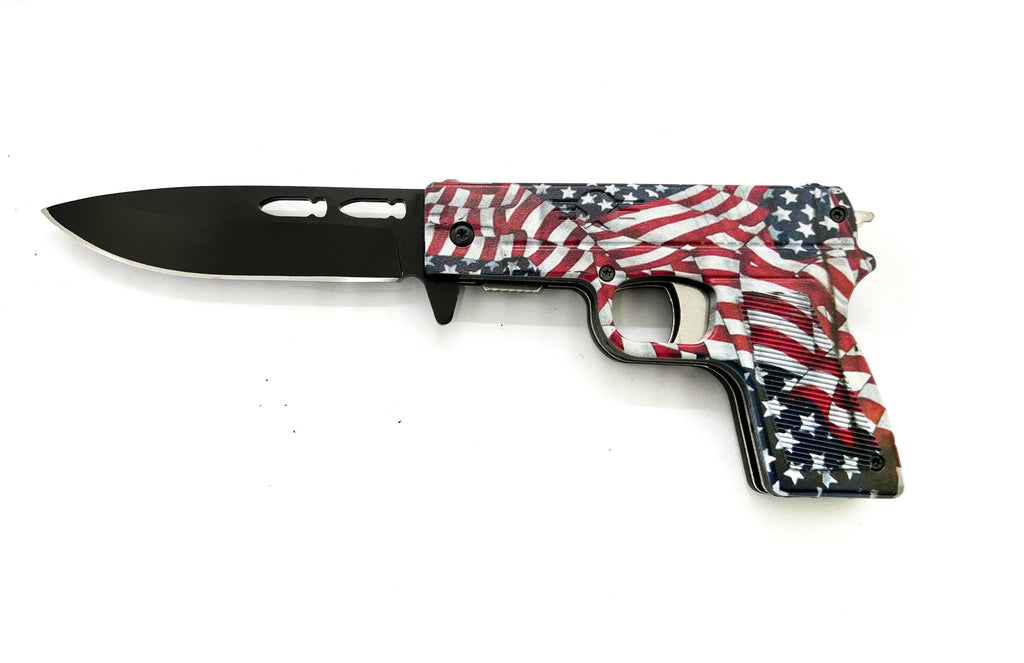 Tiger-USA Pistol Spring Assisted Knife  American Flag 1