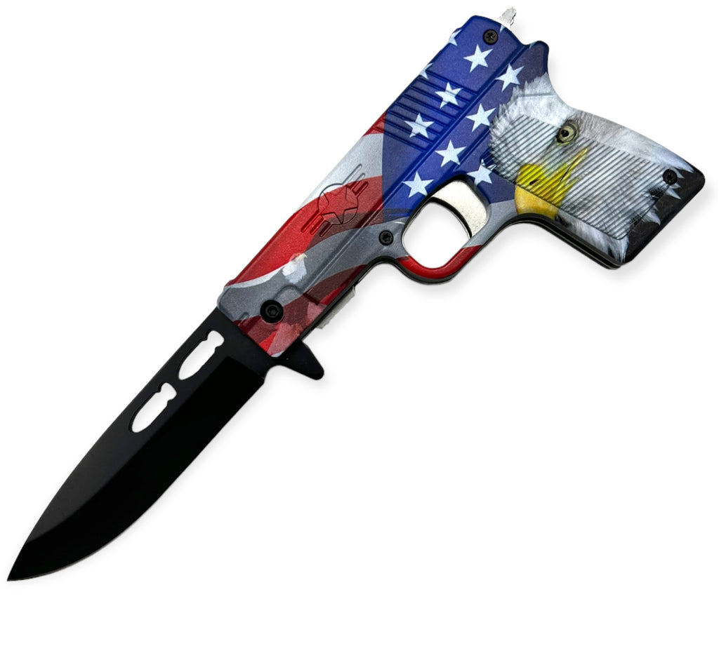 Tiger-USA Pistol Spring Assisted Knife  AMERICAN FLAG/ EAGLE