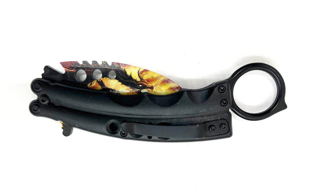 8.5 Inch Tiger-USA  Karambit Spring Assisted Style Knife -  Dragon