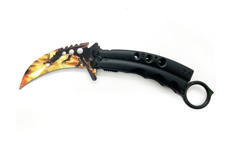 8.5 Inch Tiger-USA  Karambit Spring Assisted Style Knife -  Dragon