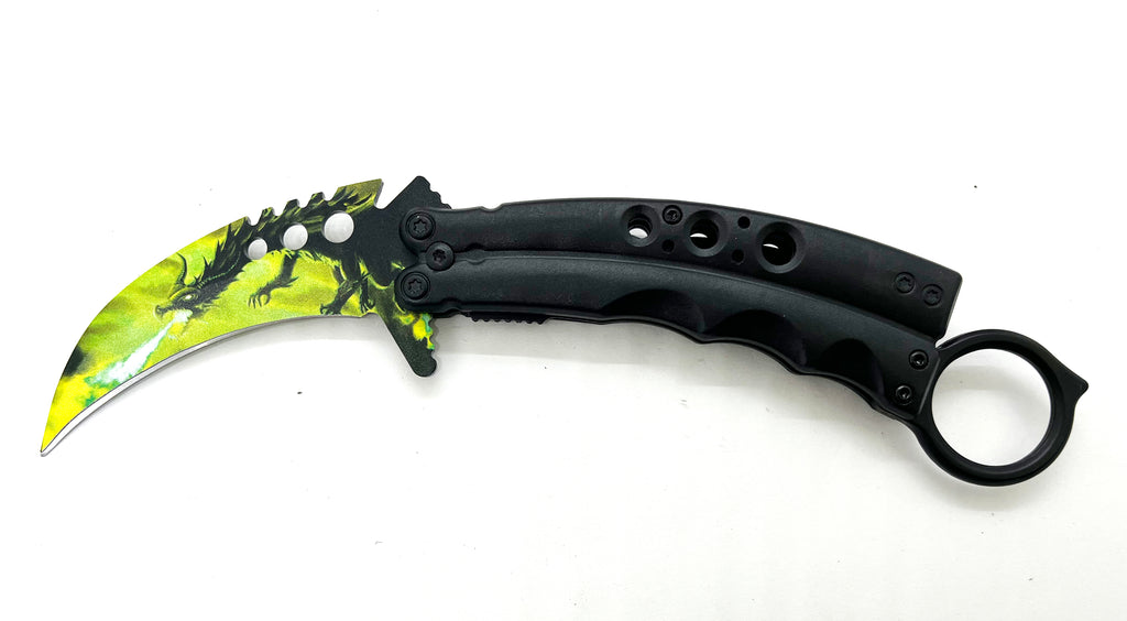 8.5 Inch Tiger-USA  Karambit Spring Assisted Style Knife - Green Dragon