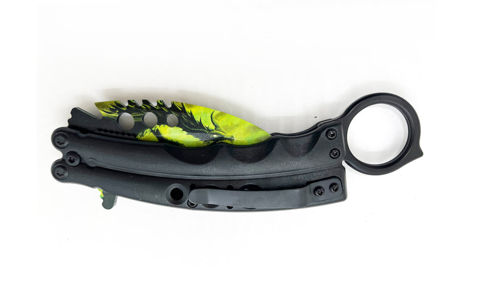 8.5 Inch Tiger-USA  Karambit Spring Assisted Style Knife - Green Dragon