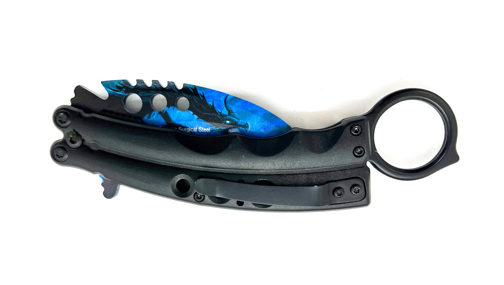 8.5 Inch Tiger-USA  Karambit Spring Assisted Style Knife - Blue Dragon