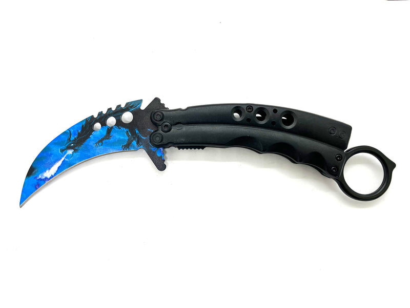 8.5 Inch Tiger-USA  Karambit Spring Assisted Style Knife - Blue Dragon