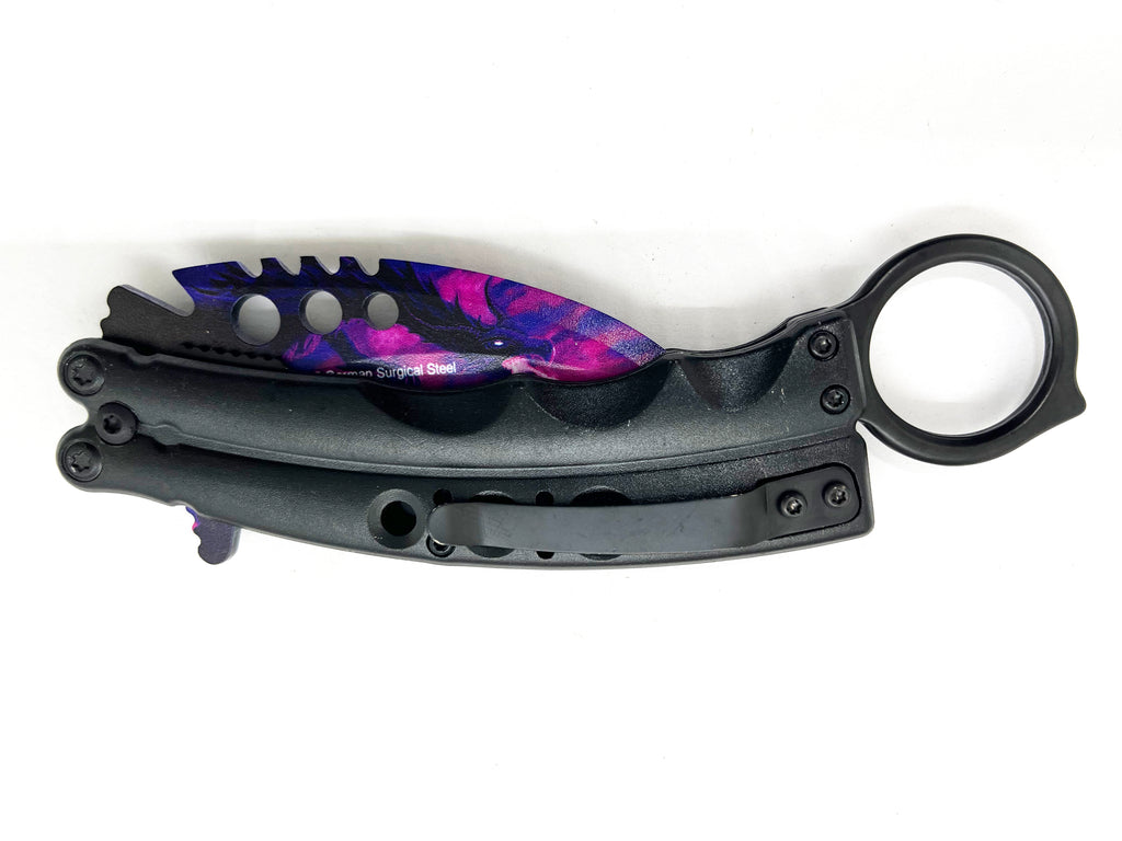 8.5 Inch Tiger-USA  Karambit Spring Assisted Style Knife - Purple  Dragon