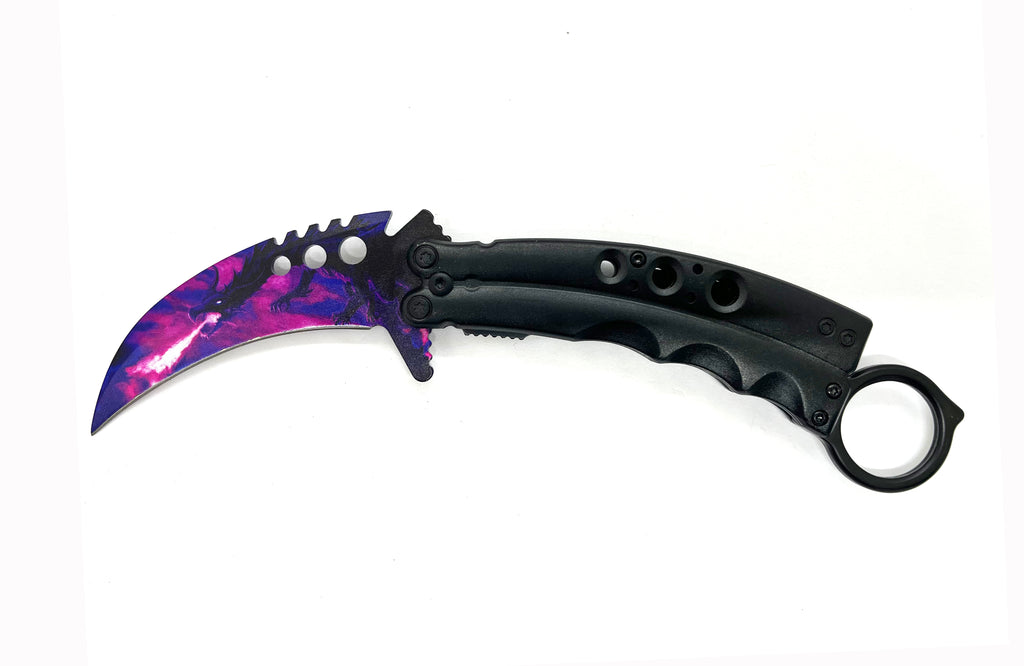 8.5 Inch Tiger-USA  Karambit Spring Assisted Style Knife - Purple  Dragon