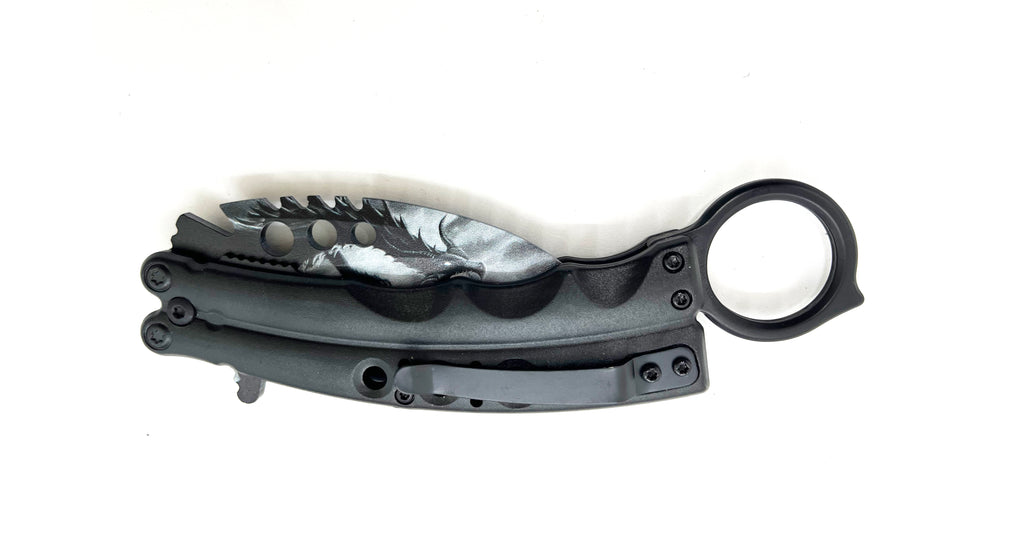 8.5 Inch Tiger-USA  Karambit Spring Assisted Style Knife - Black Dragon