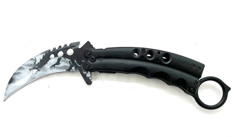 8.5 Inch Tiger-USA  Karambit Spring Assisted Style Knife - Black Dragon