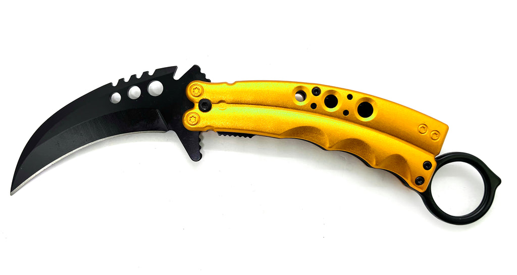 8.5 Inch Tiger-USA  Karambit Spring Assisted Style Knife - GOLD