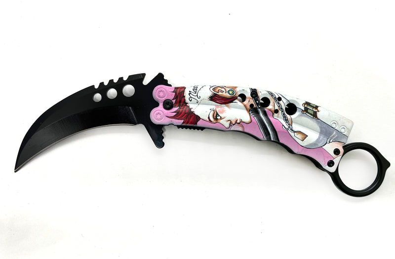 8.5 Inch Tiger-USA  Karambit Spring Assisted Style Knife - Pink Mean Bitch