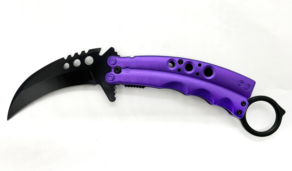 8.5 Inch Tiger-USA  Karambit Spring Assisted Style Knife -PURPLE