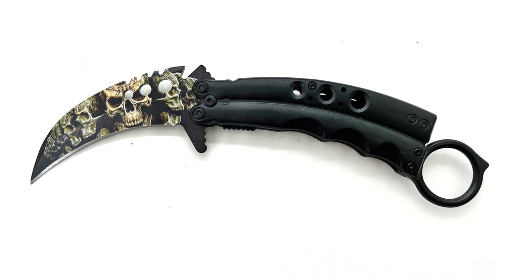 8.5 Inch Tiger-USA  Karambit Spring Assisted Style Knife - Brown SkullS