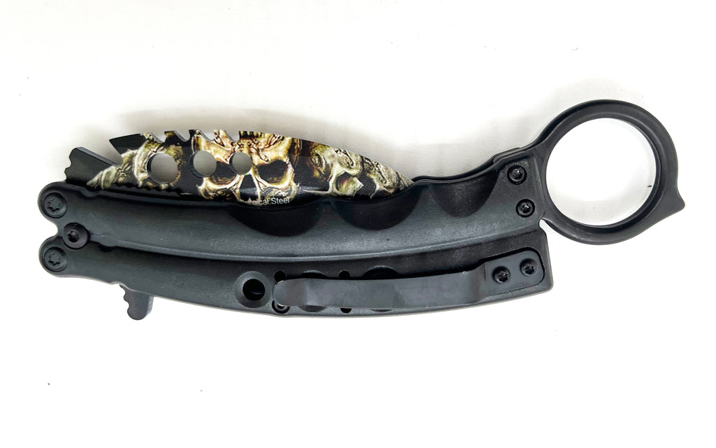 8.5 Inch Tiger-USA  Karambit Spring Assisted Style Knife - Brown SkullS