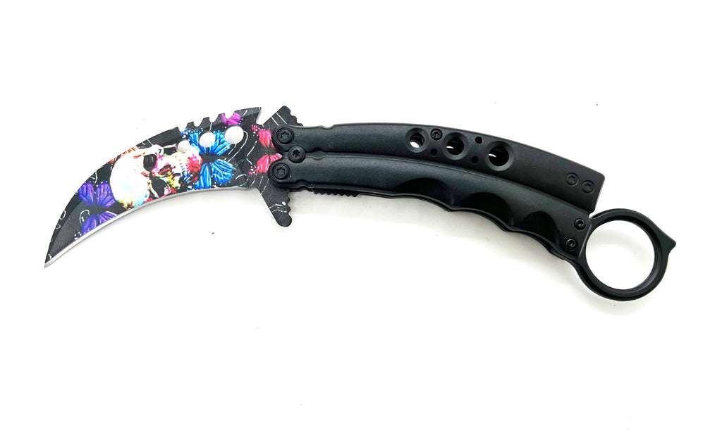 8.5 Inch Tiger-USA  Karambit Spring Assisted Style Knife - Colors skulls