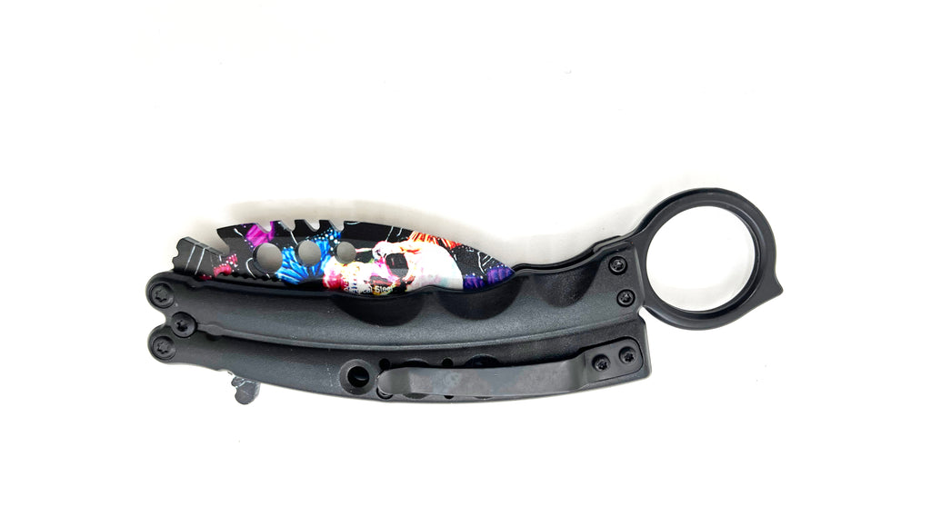 8.5 Inch Tiger-USA  Karambit Spring Assisted Style Knife - Colors skulls