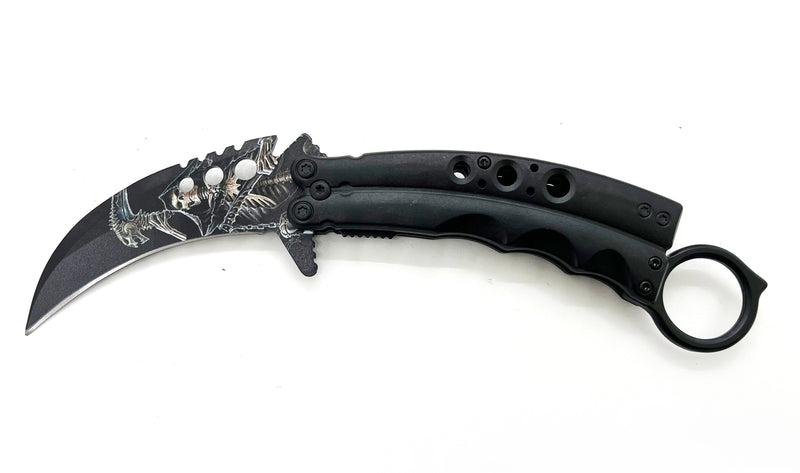8.5 Inch Tiger-USA  Karambit Spring Assisted Style Knife - SKULL
