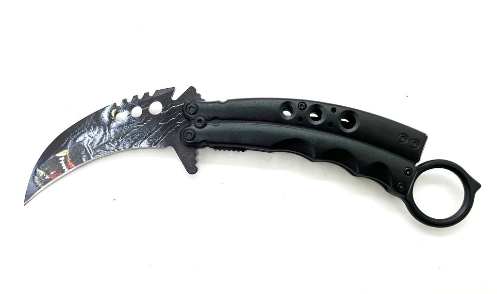 8.5 Inch Tiger-USA  Karambit Spring Assisted Style Knife -WOLF