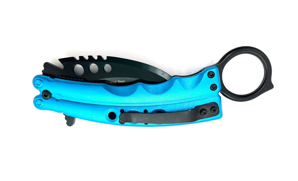 8.5 Inch Tiger-USA  Karambit Spring Assisted Style Knife -Teal