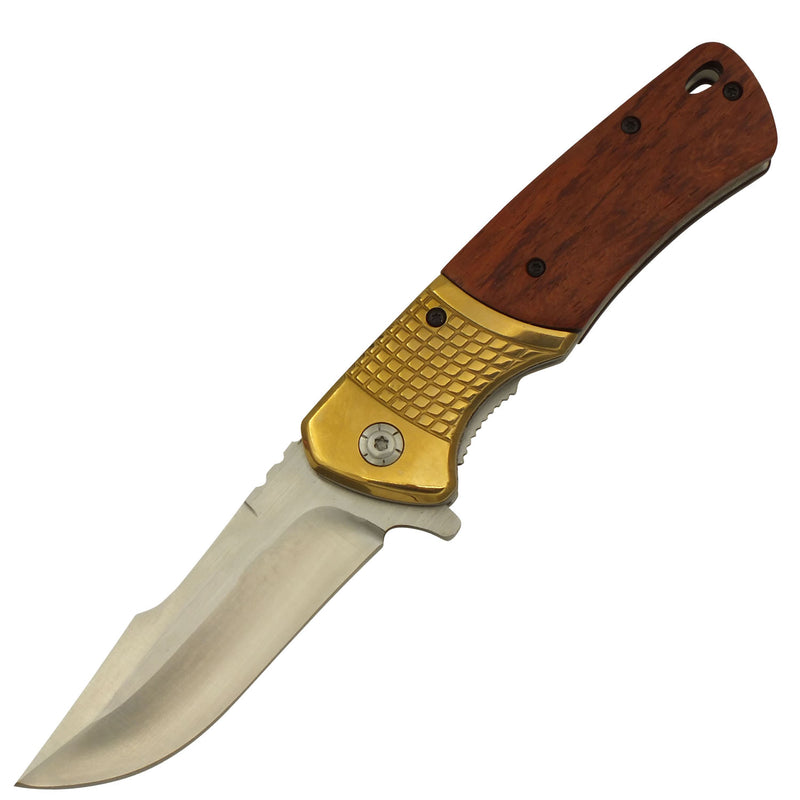 Gold Wood Light Regal Oak Spring Assisted Trailing Point Folding  Knife