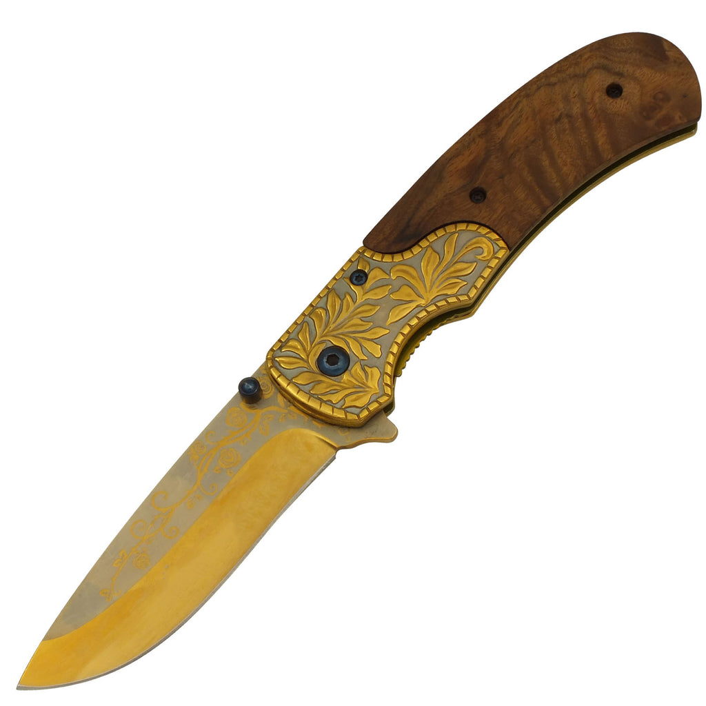 Gilded Rose Leaf Spring Assisted Folding Pocket Knife