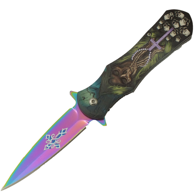 Reaper's Prayer Spring Assisted Stiletto Folding Pocket Knife