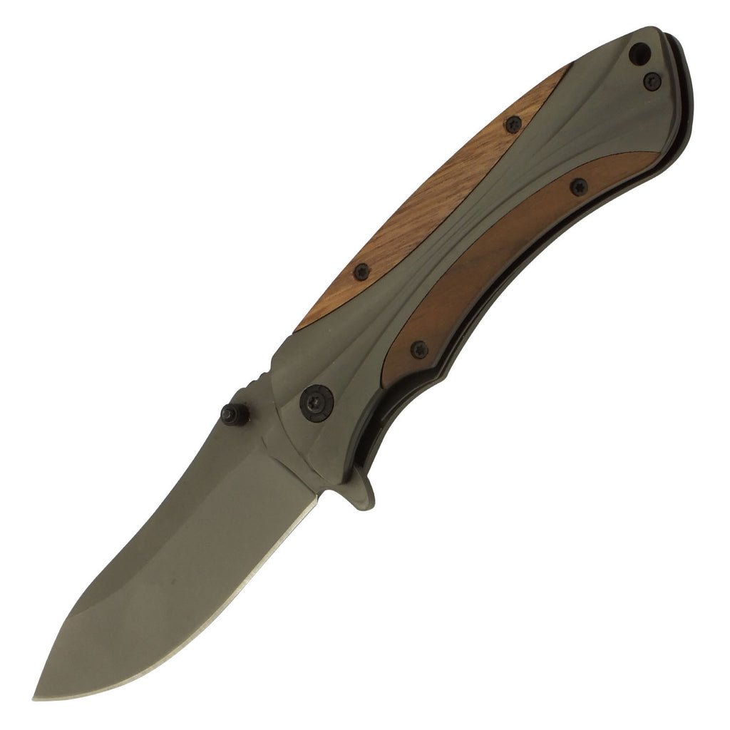 Rustic Smooth Wood Spring Assisted Folding Pocket  Knife