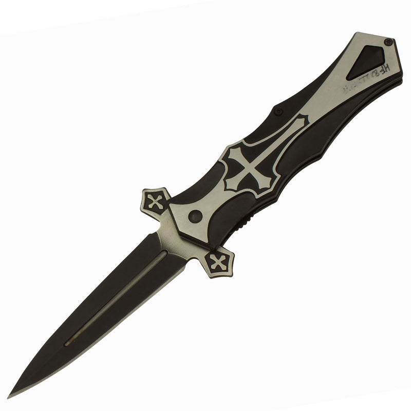 Gothic Cross Spring Assisted Folding Pocket Knife