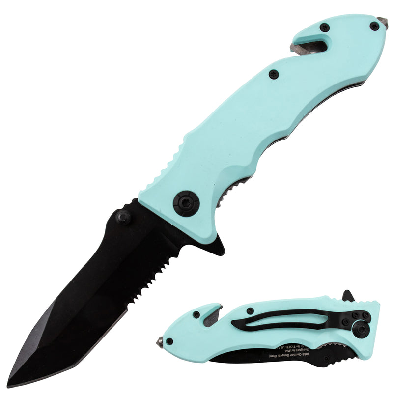 Tiger USA Spring Action Knife  Sky Blue Tanto