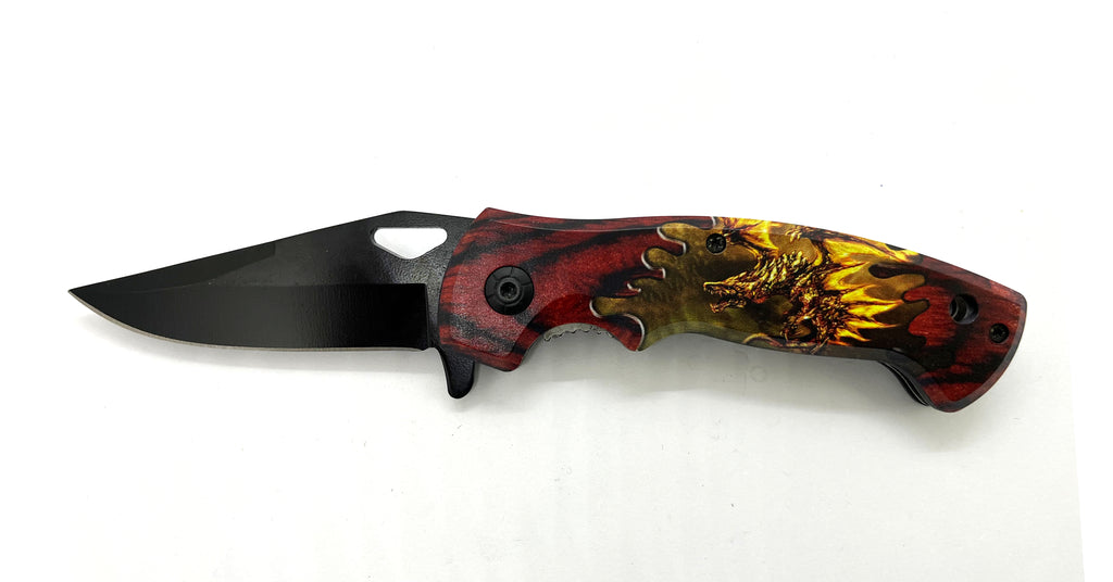 Spring Assisted Folding Knife Dragon