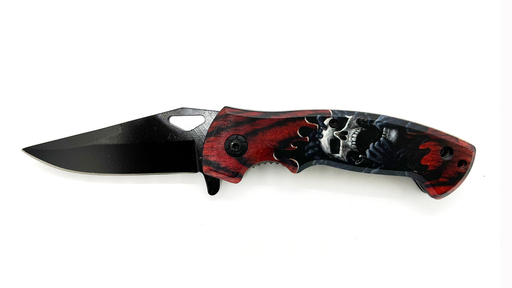 Spring Assisted Folding Knife Skull