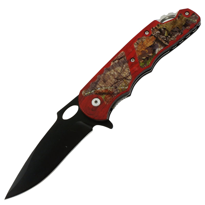 Red Oak Sure Grip Black Blade Spring Assisted Folding Knife