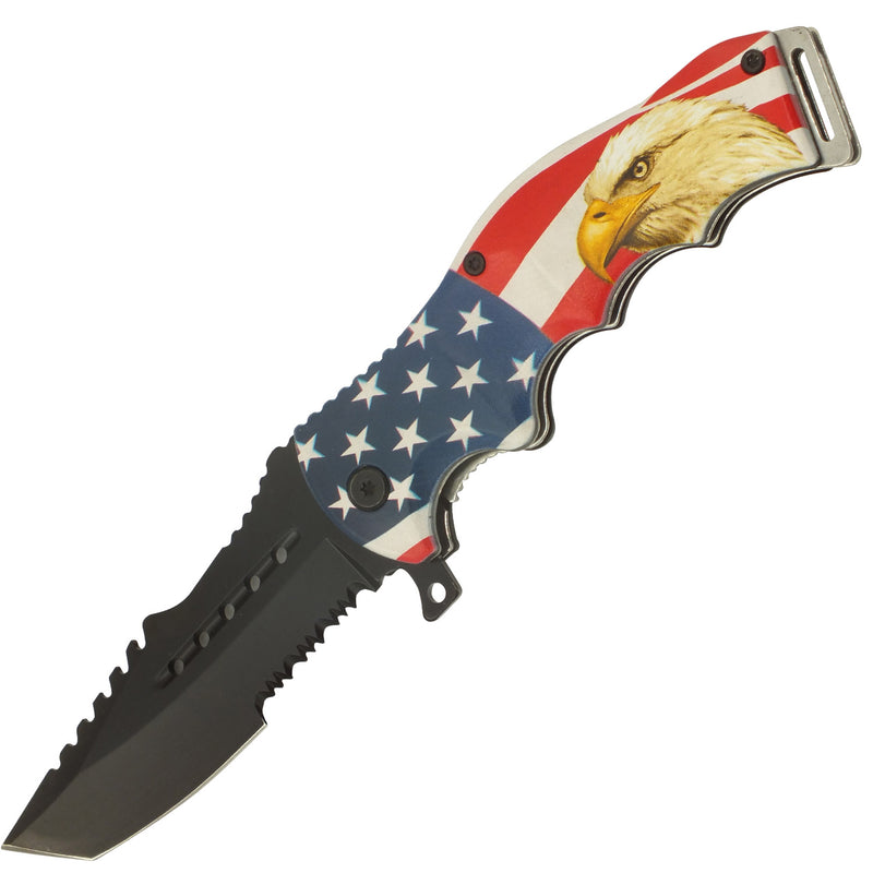 American Pride Brilliant Flag and Eagle Spring Assisted  Folding Pocket Knife