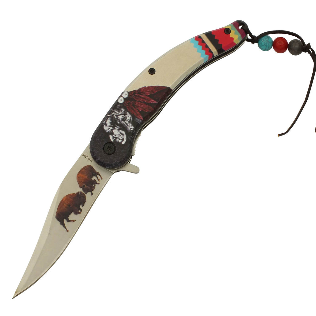 Native American Heritage Spring Assisted Folding Buffalo Knife