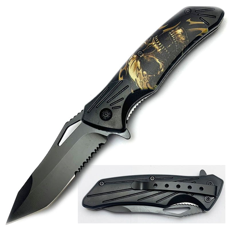 Tiger USA Spring Action Knife Beige Skull