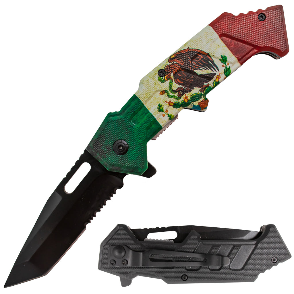Mexico Rifle Mexican Pride Flag Tiger-USA Spring Assisted Tanto Folder