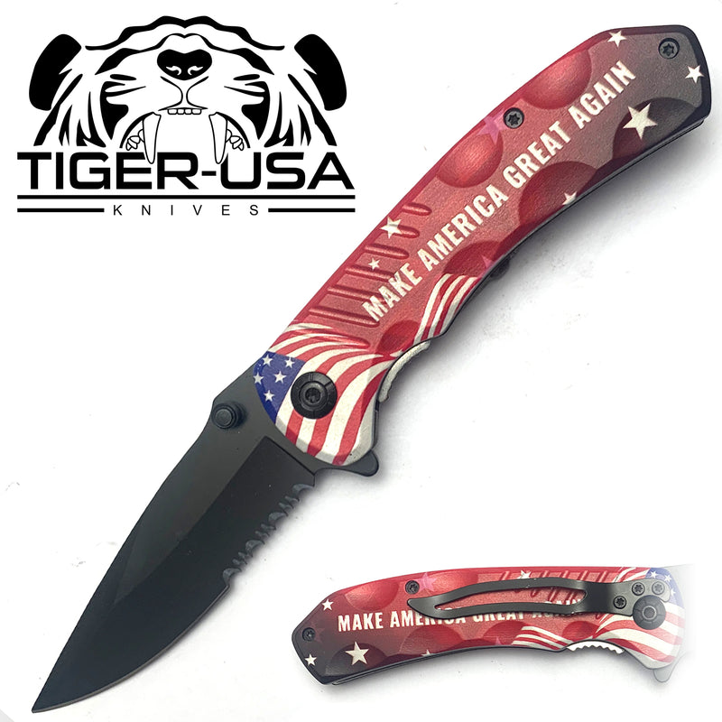 Tiger-USA Spring Assisted Knife - MAGA Stars