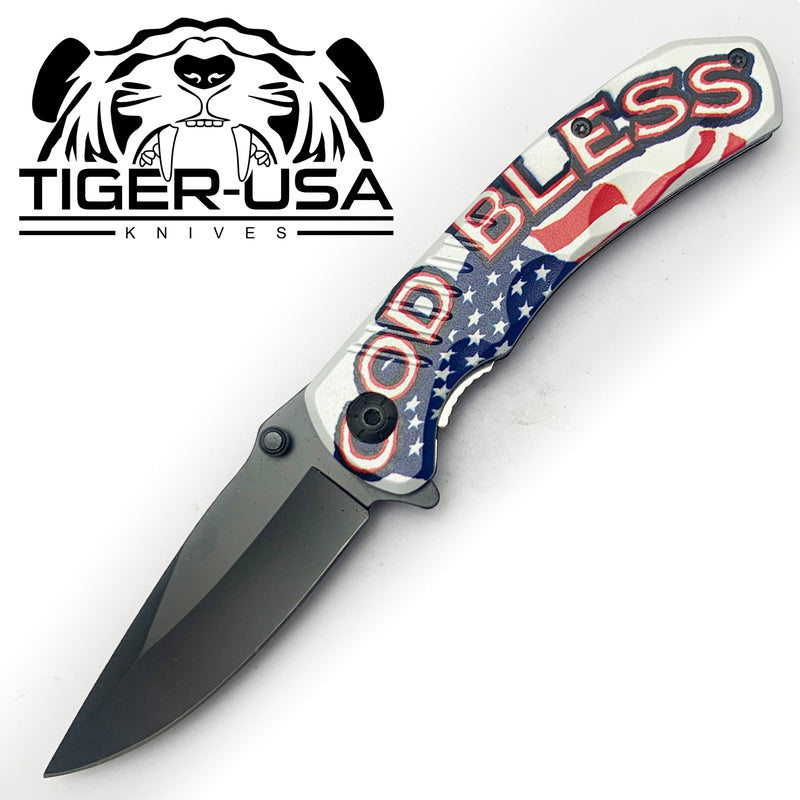 Tiger-USA Spring Assisted Knife - God Bless USA
