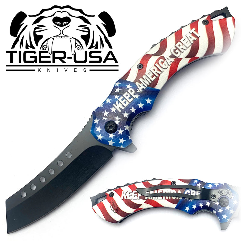 Tiger-USA Spring Assisted Knife - Combat Keep America Great