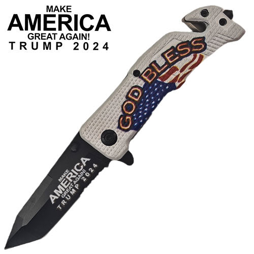 Tiger-USA Spring Assisted Knife - God Bless Tanto Serrated Trump