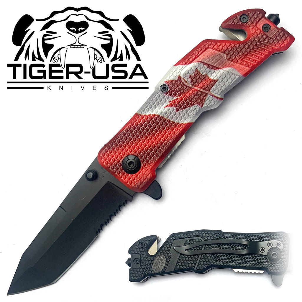 Tiger-USA Spring Assisted Knife - Canada Tanto Serrated