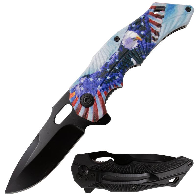 Feather Tiger-USA Spring Assisted Drop Point American Flag Eagle