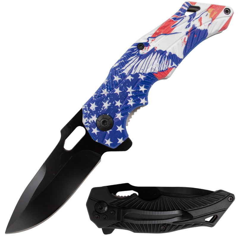 Feather Tiger-USA Spring Assisted Drop Point American Flag Eagle 2