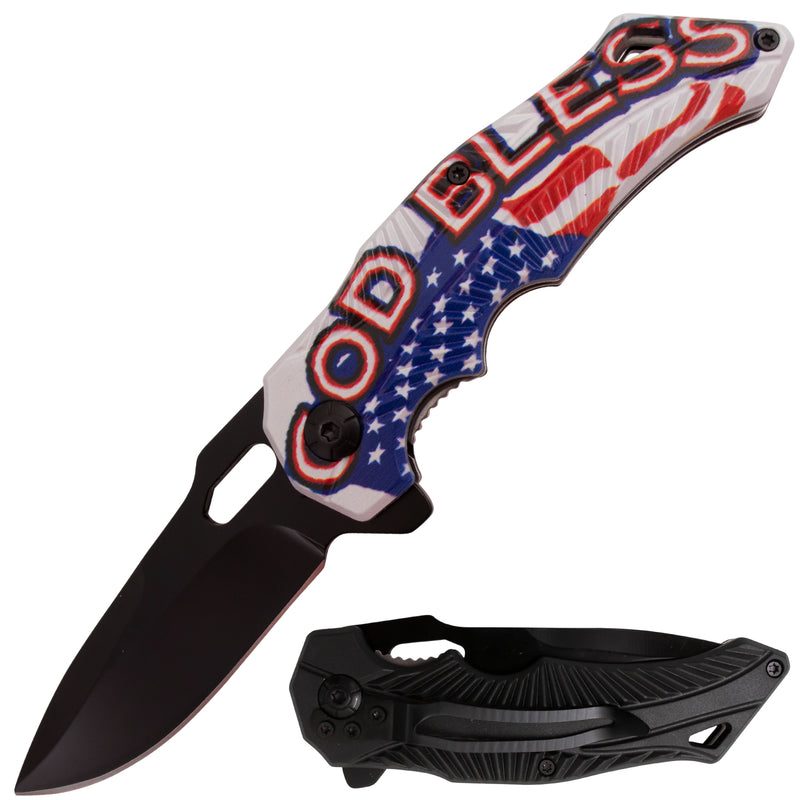 Feather Tiger-USA Spring Assisted Drop Point God Bless USA