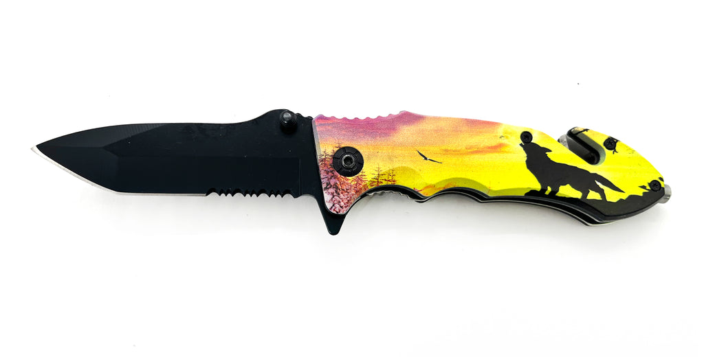 8.5 Inch Tiger USA Spring Assisted Knife Tanto -SunSet Golf