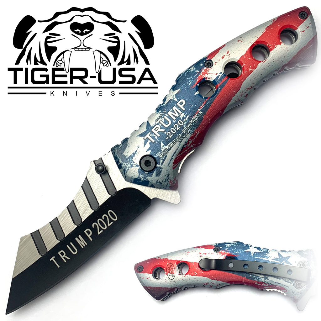 Tiger-USA Spring Assisted Combat Knife - America Trump 2020