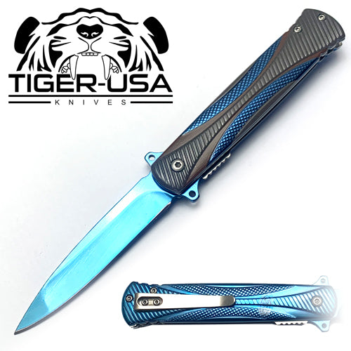 Tiger-USA Spring Assisted Knife - Fiber Blue