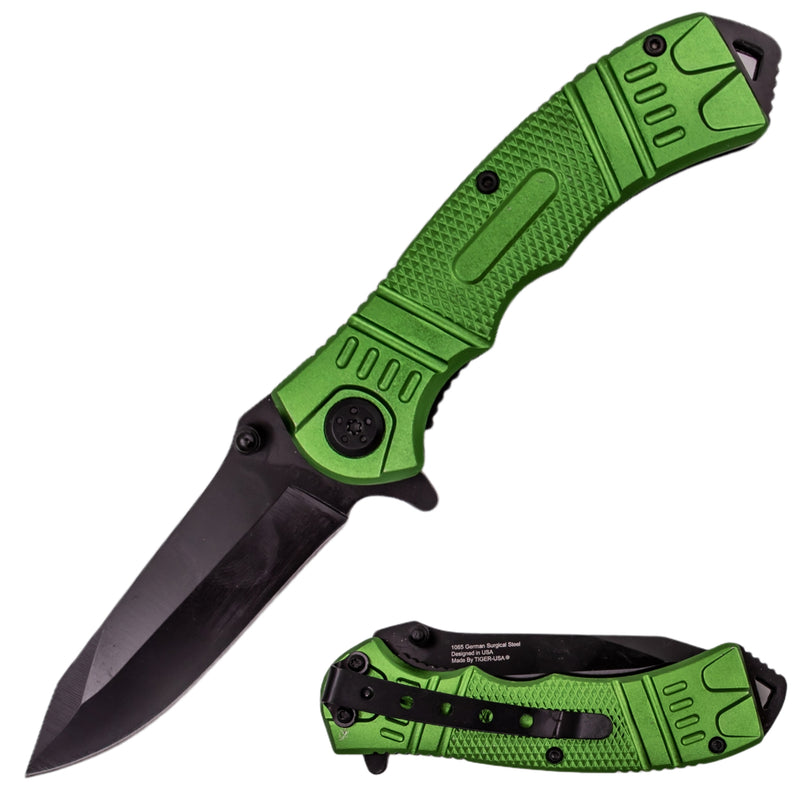 8 Inch Spring Assisted TechTact Knife DP Blade - Green