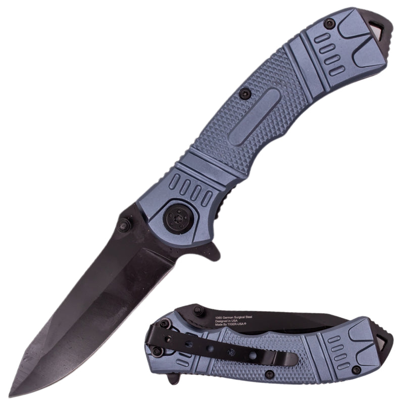 8 Inch Spring Assisted TechTact Knife DP Blade - Grey