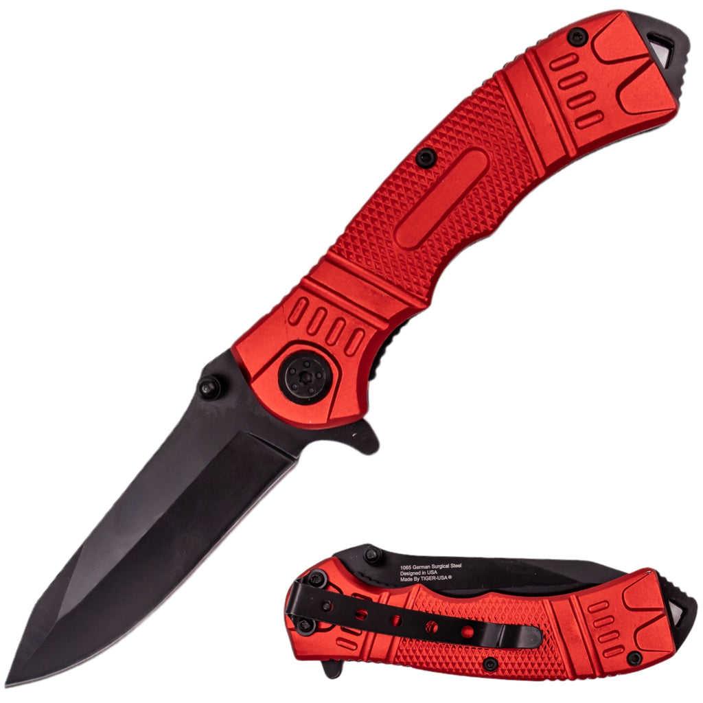 8 Inch Spring Assisted TechTact Knife DP Blade - Red